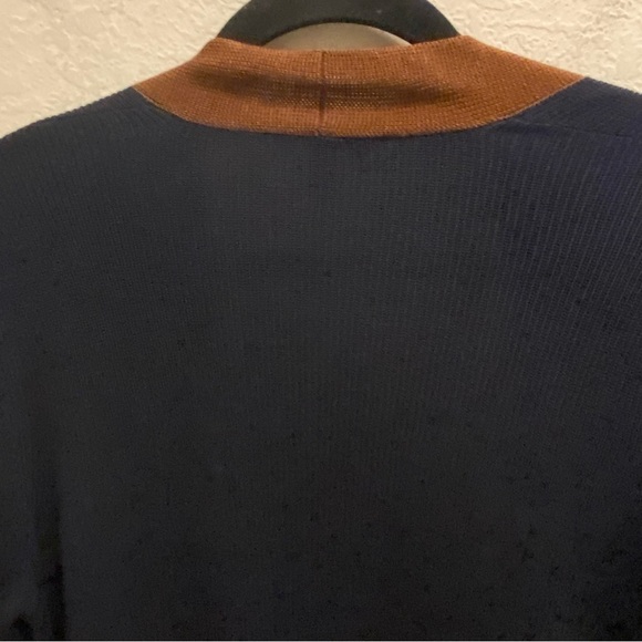 Eileen Fisher Woman's Navy & Brown Open Front Duster Cardigan Sweater Size S - Picture 9 of 9
